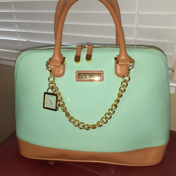 Pistachio LEATHER HANDBAG -JOY IMAN - Picture 2 of 7
